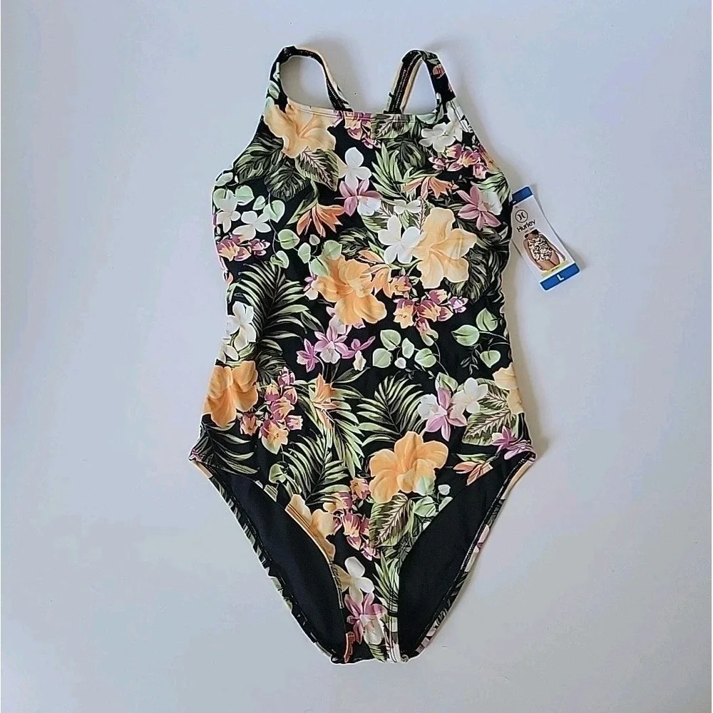 Hurley One Piece Swimsuit Large Floral UPF 50+NEW Beach Hawaiian Resort Tropical
